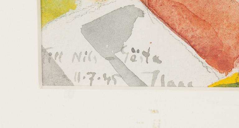 Isaac Grünewald, watercolour, sifgned with dedication and dated -45.