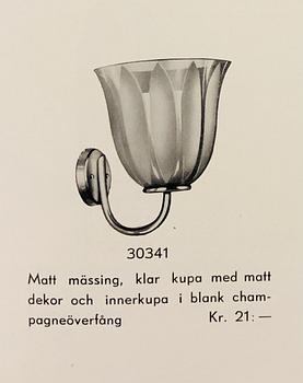 Bertil Brisborg, vägglampor, ett par, modell "30341", Nordiska Kompaniet, 1940-tal.