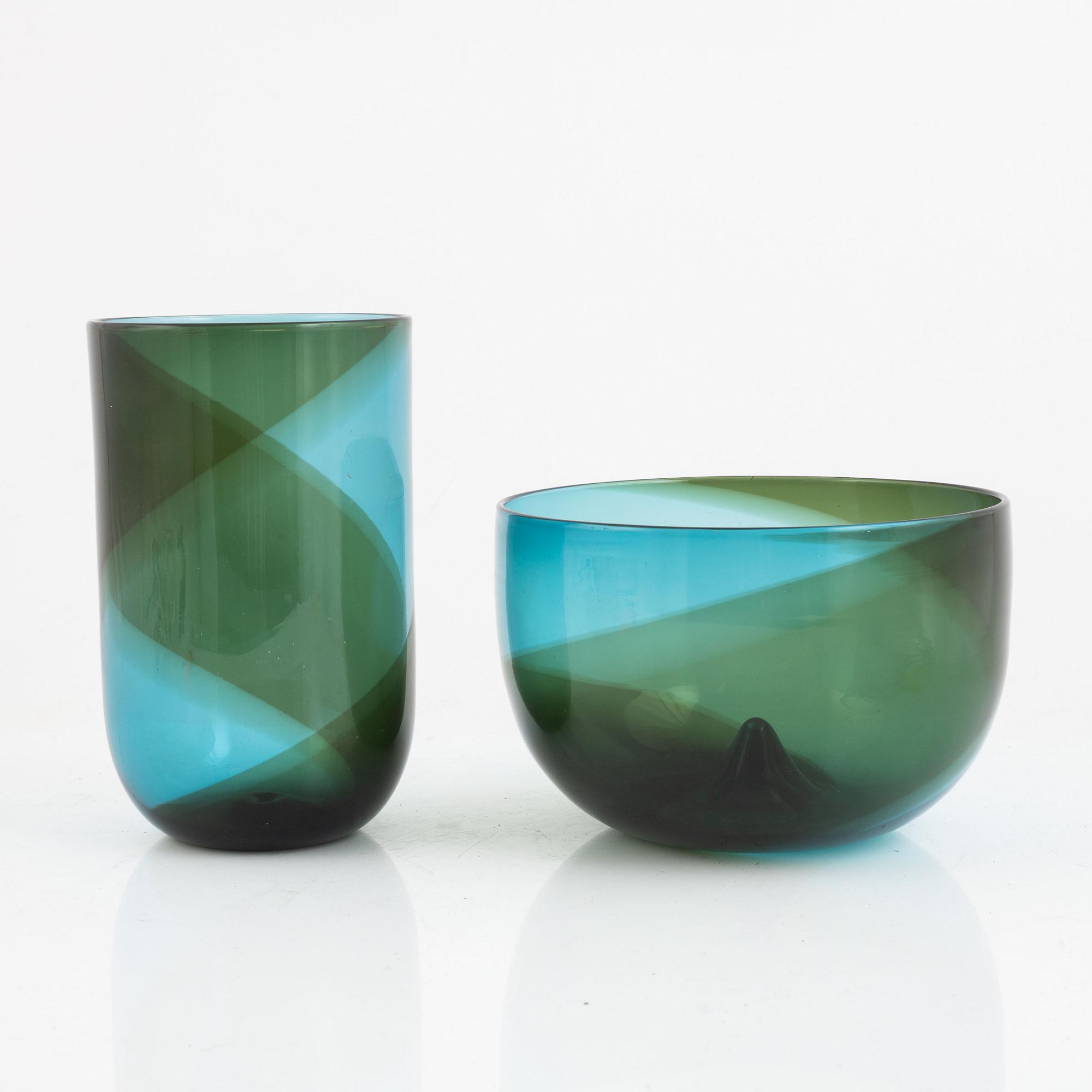 Tapio Wirkkala, bowl and vase, glass, Venini, Murano, Italy.