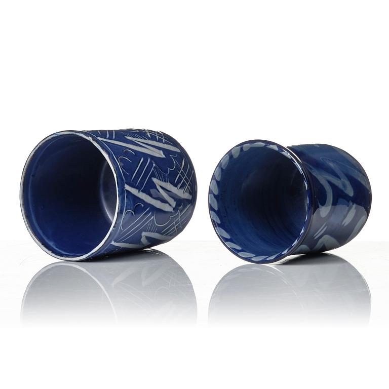 Wilhelm Kåge, two porcelain vases and an earthenware jar with cover, Gustavsberg, Sweden, 1924 and presumably 1930.