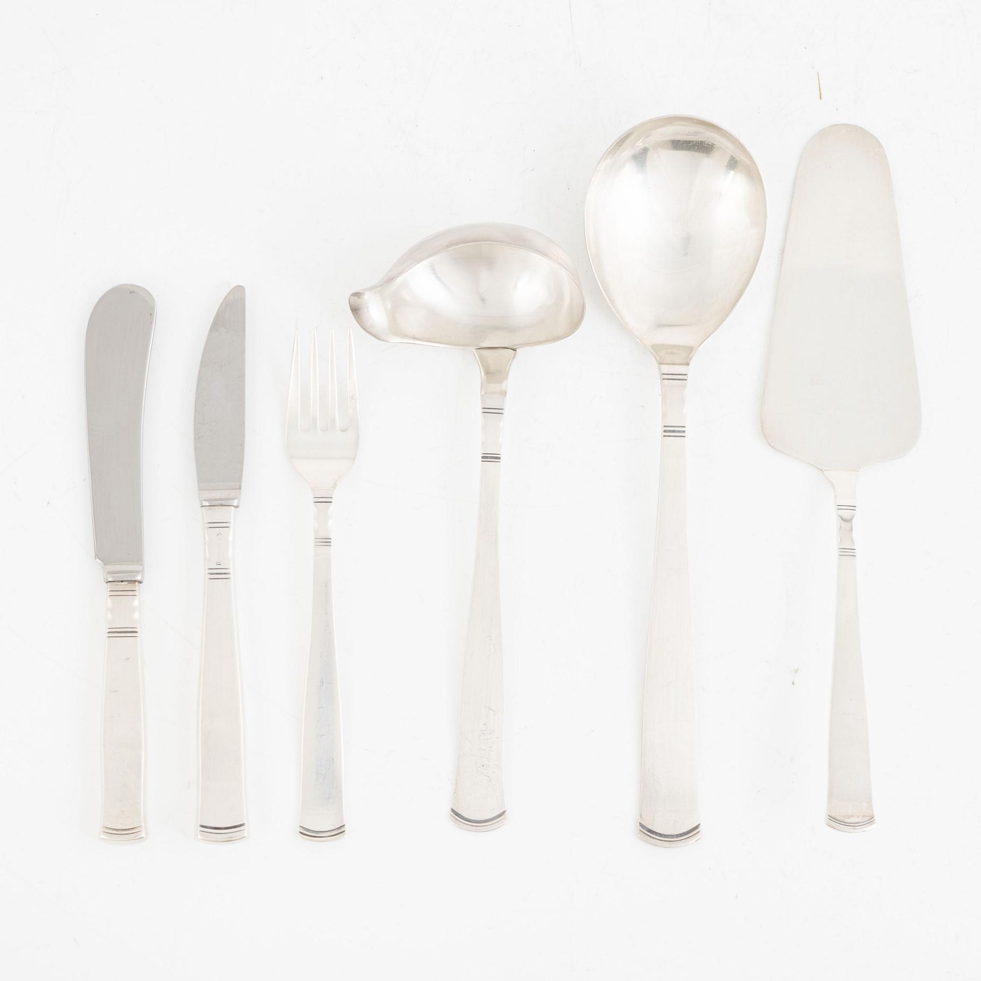 Jacob Ängman, 'Rosenholm' silver cutlery, GAB, Eskilstuna and Stockholm (17 pieces).