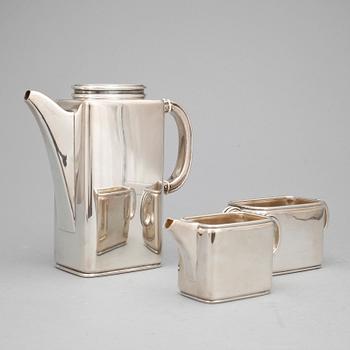 KAFFESERVIS, 3 delar, silver, Frithjof Bratland, Danmark, 1946. Vikt ca1000g.