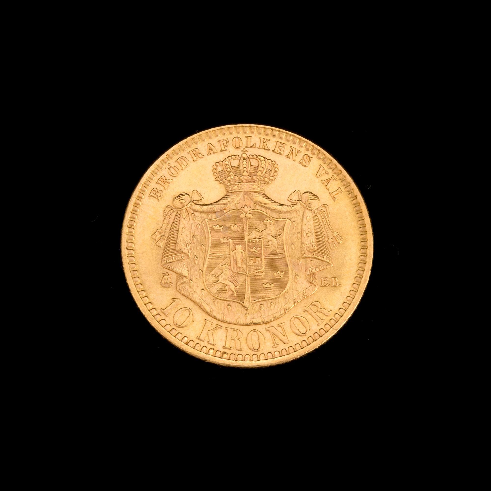 A 10 Kronor gold coin, 1901, weight ca 5 g.