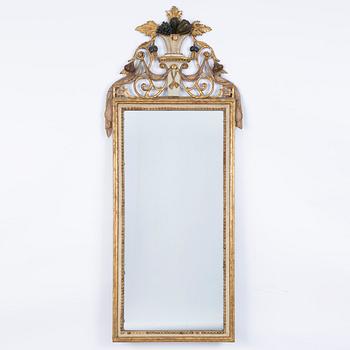 A Danish Louis XVI giltwood and polychrome-painted mirror, late 18th century.
