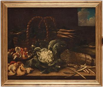 Simone del Tintore Follower of, Still life with asparagus, mushrooms, cauliflower and turnips.