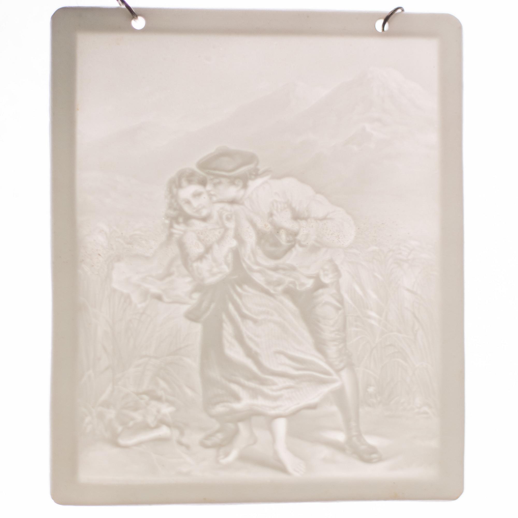 Four lithphane plaques, 19th century.