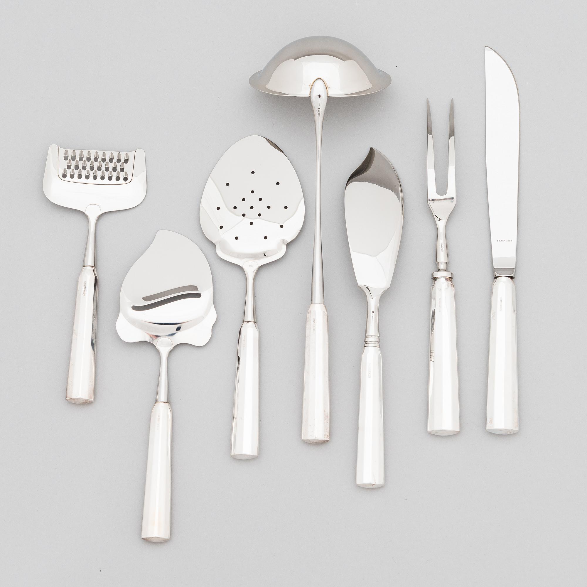 Pekka Piekäinen, Serving cutlery, 7 pcs, silver and stainless steel.