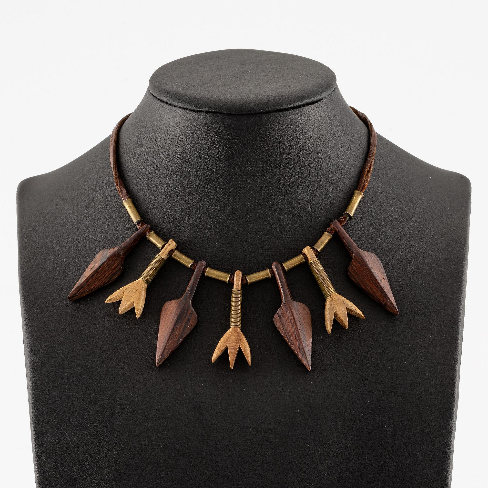 Vivianna Torun Bülow-Hübe, a leather, wood and copper necklace, executed in her workshop ca 1948.