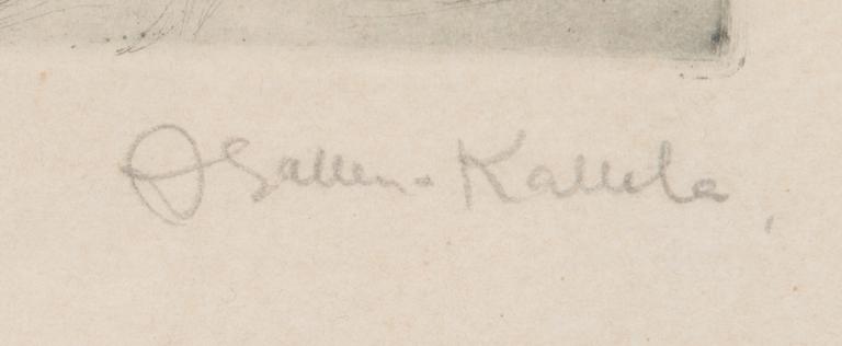 Akseli Gallen-Kallela, viivasyövytys, laattasigneerattu ja signeerattu lyijykynällä.