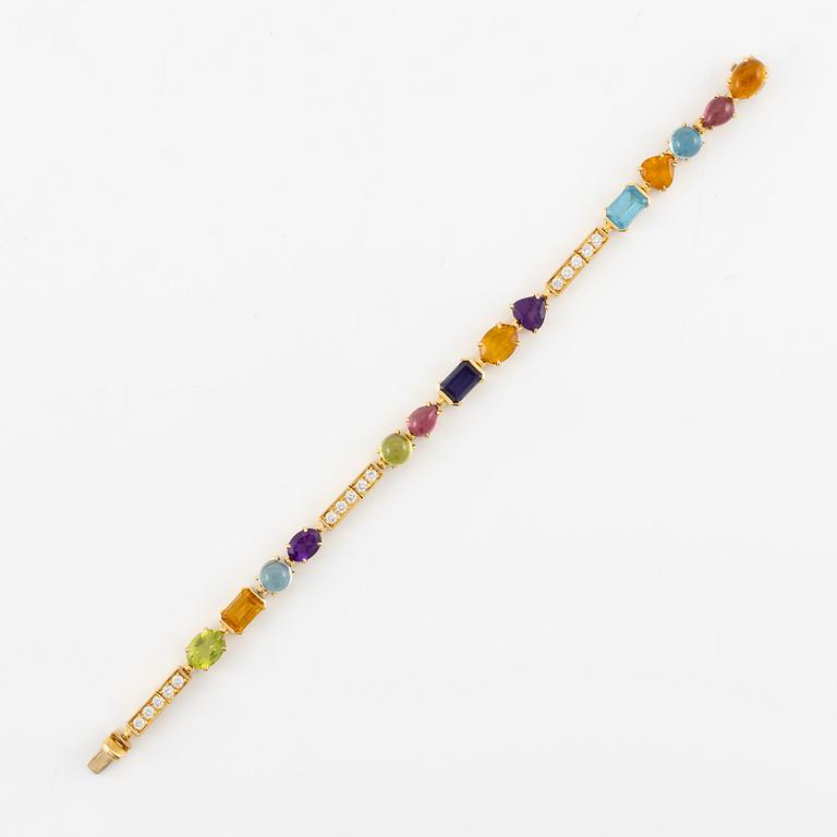 A Bulgari bracelet "Allegra" 18K gold with round brilliant-cut diamonds and coloured stones.