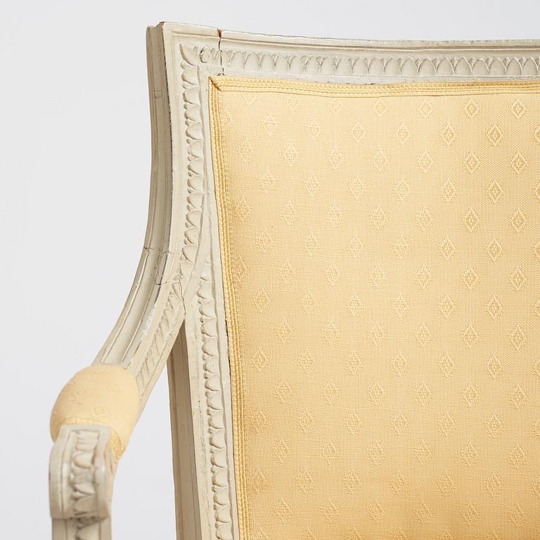 A matched pair of Gustavian armchairs, one signed by Johan Lindgren Stockholm.