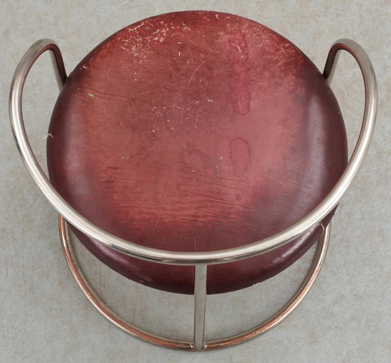 An Eskil Sundahl chromed steel and red leather armchair, Sweden 1930's.