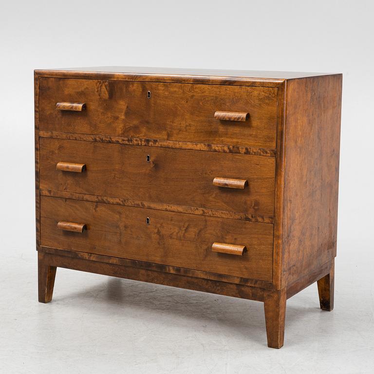 A stained birch chest of drawers, 1930's.