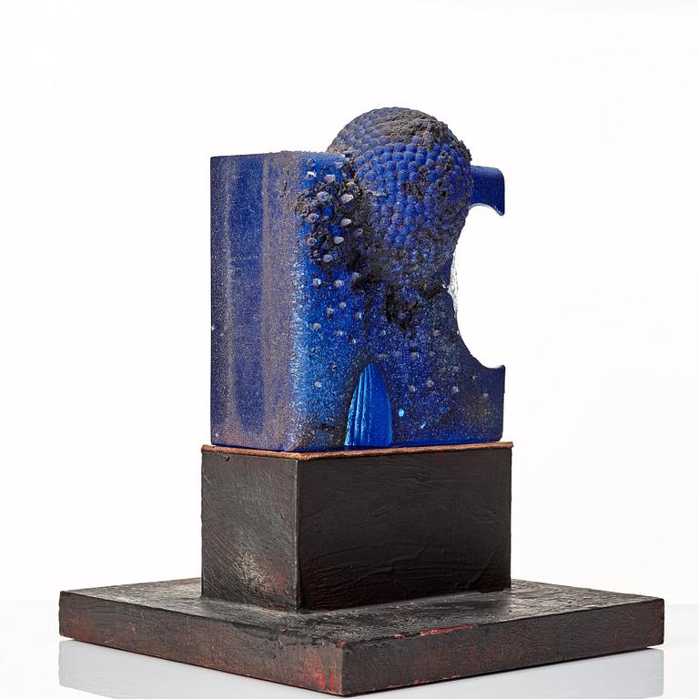 Bertil Vallien, a unique sand cast blue glass sculpture, Kosa Boda, Sweden.