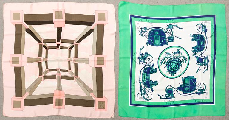 Hermès, a pair of silk scarves.