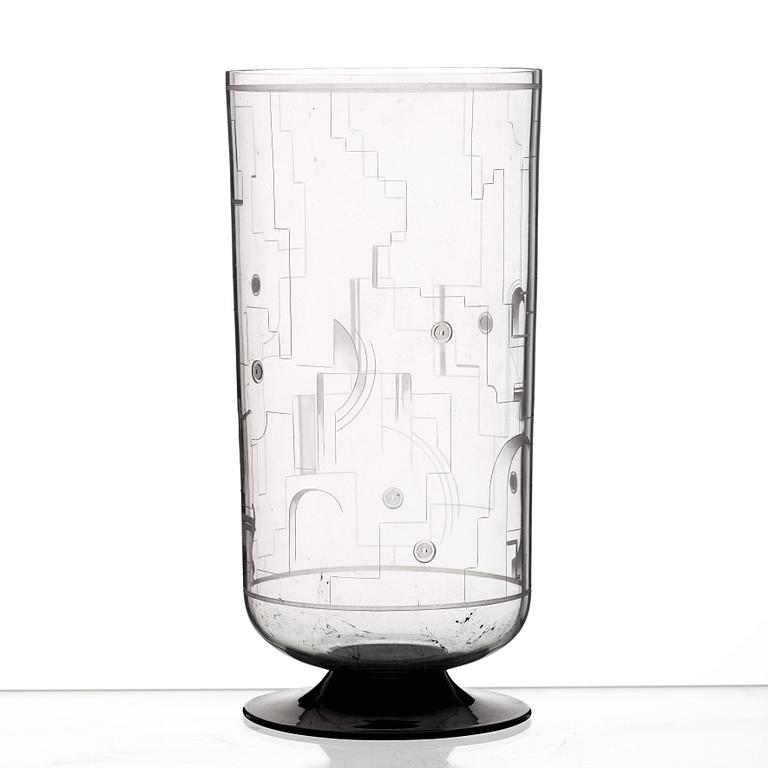 Simon Gate, A Simon Gate engraved glass vase, Orrefors, Sweden 1931.