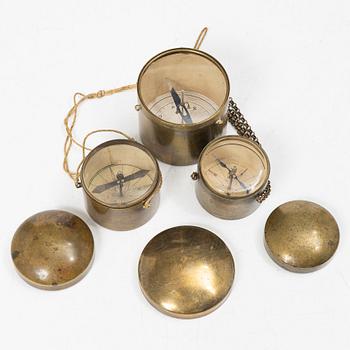 Mine compasses 3 pcs, one marked Rosén Falun, 19th century.