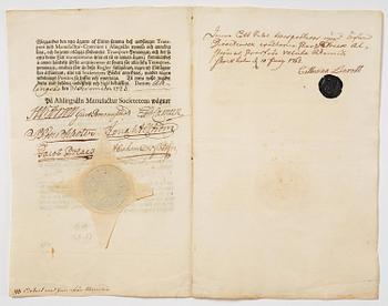 A Swedish share certificate, Ahlingsåhs Manufaktur Werk, No 476, 1728.