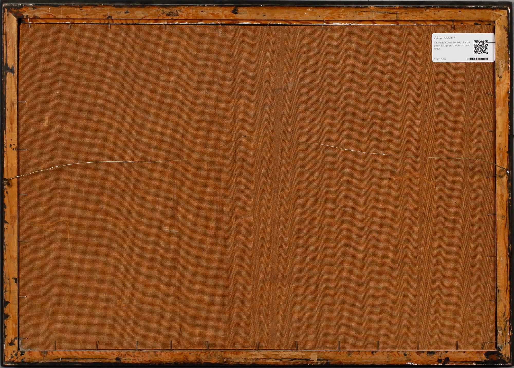 OKÄND KONSTNÄR, olja på pannå, signerad och daterad 1932.