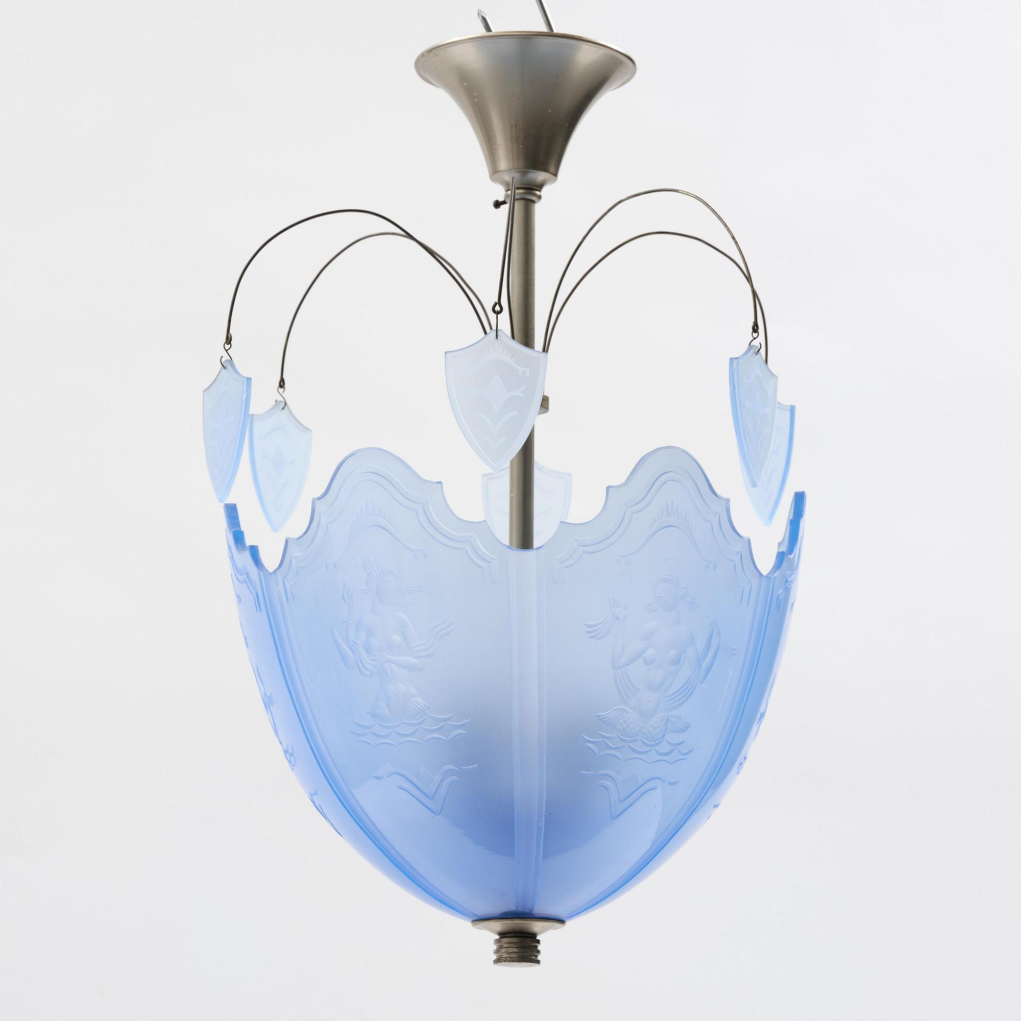 Edward Hald, a Swedish Grace ceiling lamp, Orrefors, 1920s.