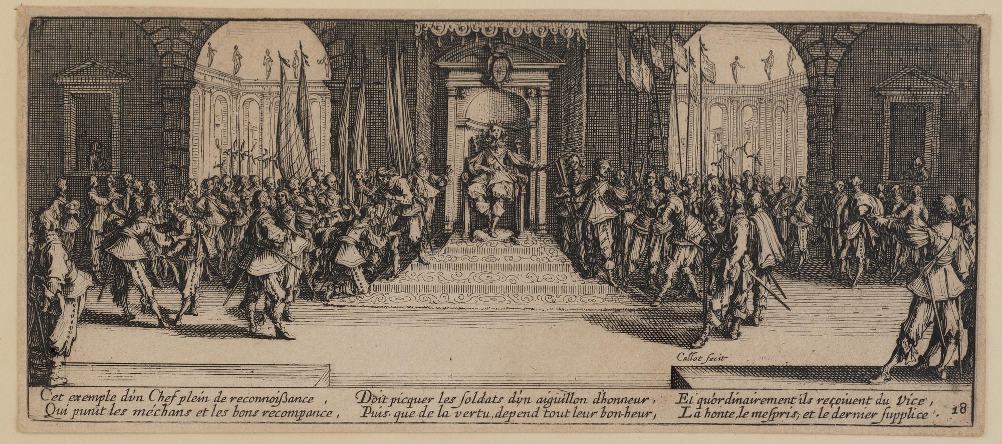 JACQUES CALLOT, the complete set of 18 etchings, 1633, second and third state mixed in the set.