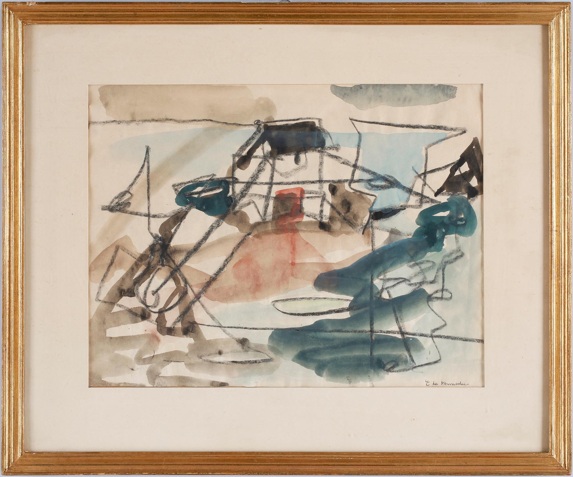 EUGENE DE KERMADEC, akvarell med krita, sign.