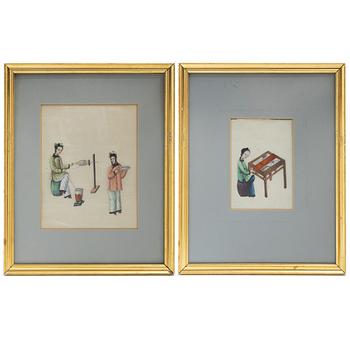 Rispappersmålningar, två stycken, Kina, Qingdynastin, 1800-tal.