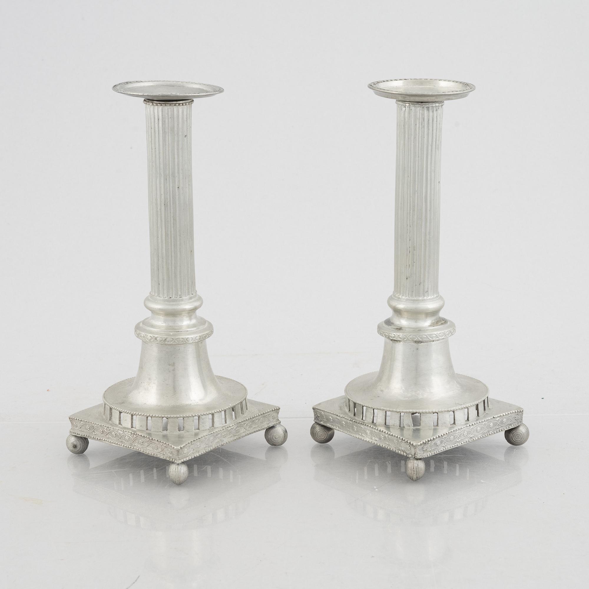 A pair of late Gustavian pewter candlesticks, Västerås, early 19th century.