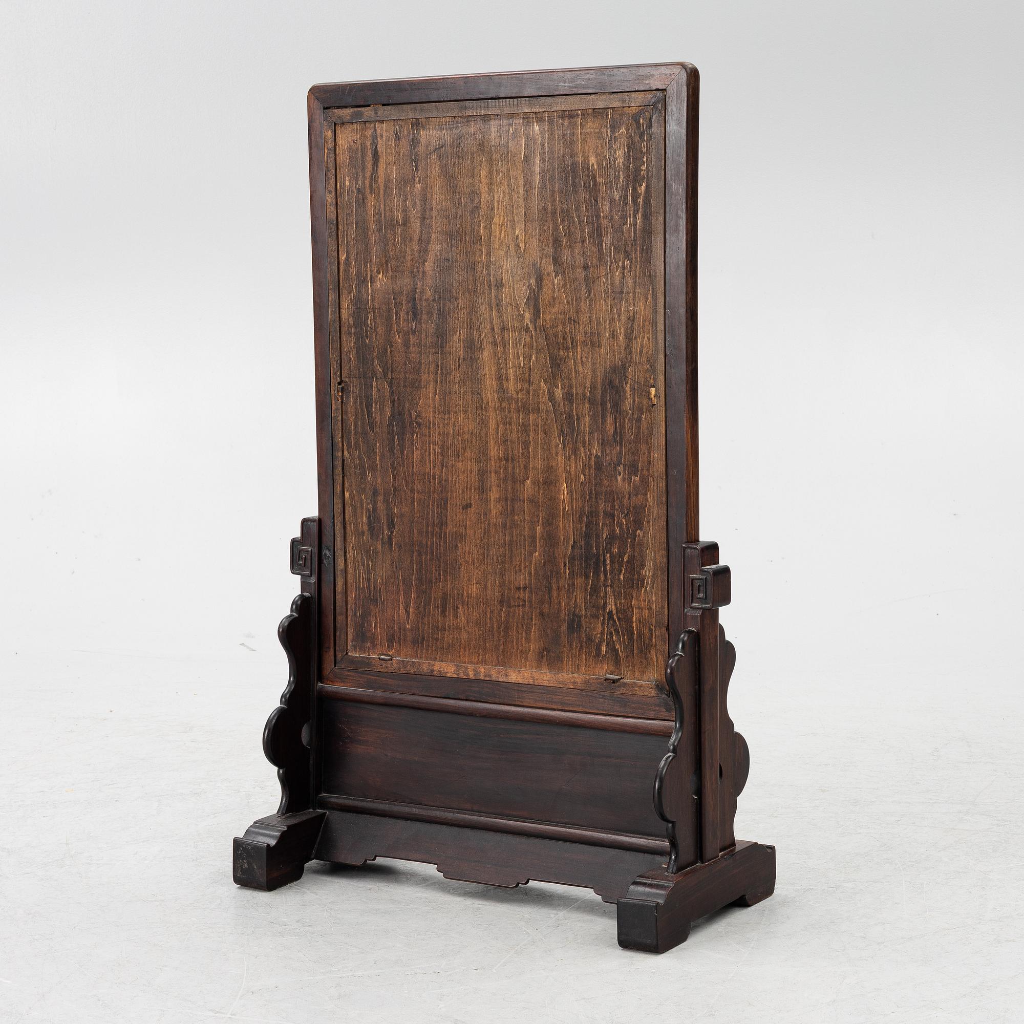 A large Chinese hardwood table screen/mirror, 20th century.