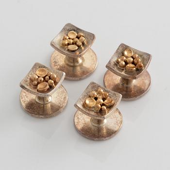 Cufflinks and shirt studs, three pairs, Högbergs, silver and gilded details.