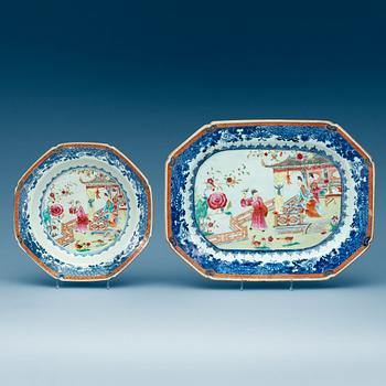 1726. A famille rose serving dish and three soup dishes, Qing dynasty, Qianlong (1736-95).