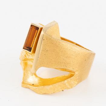 Björn Weckström ring 18K gold with a step-cut citrine, for Lapponia, Finland 1976.