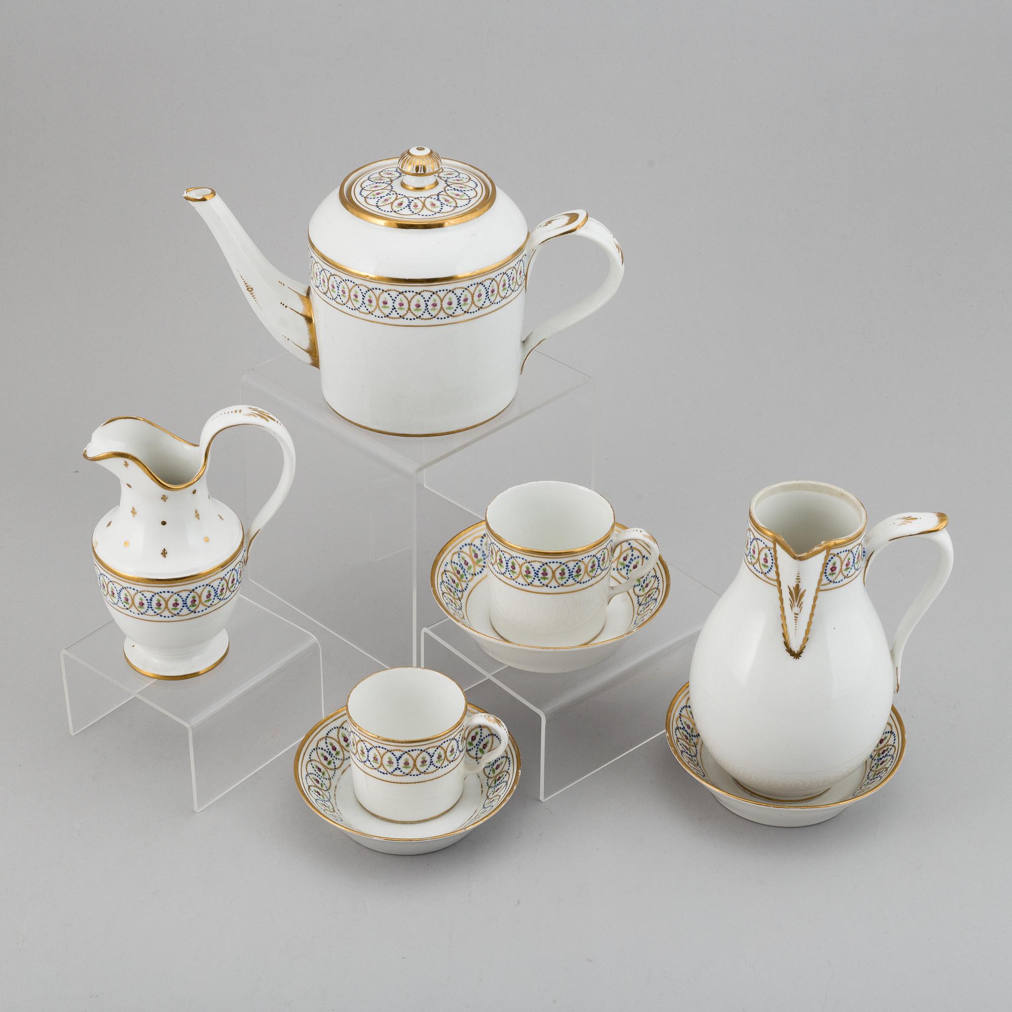 A tete a tete service, Empire, 19th Century. (5 pieces).