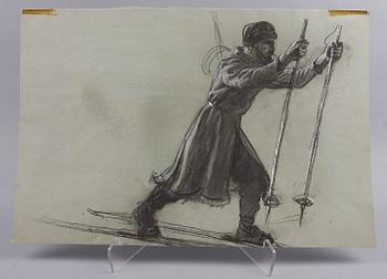 PARTI TECKNINGAR och GRAFIK 6 delar. Bla 2 teckningar av Gunnar Hallström. 1800/1900-tal.