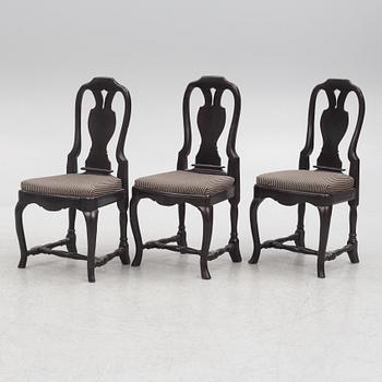 Three Rococo chairs, Sweden, second half of the 18th century.