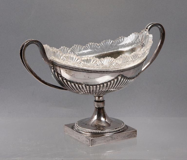 SKÅL MED GLASINSATS, silver, CG Hallberg.