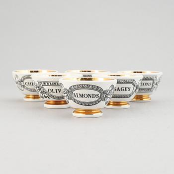 Piero Fornasetti, a set of six porcelain bowls, Milan, Italy.