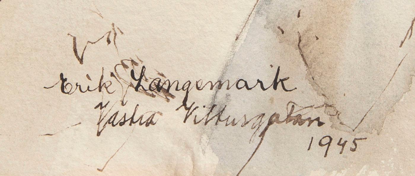 Erik Langemark, akvarell signerad  och daterad 1945.