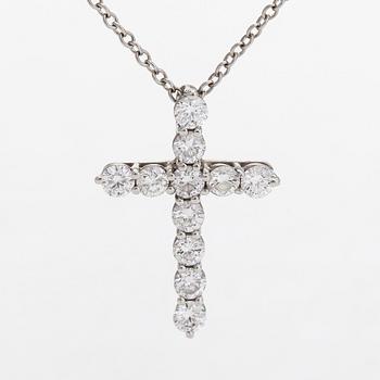 Tiffany & Co, a platinum cross pendant necklace with diamonds ca. 0.66 ct in total.