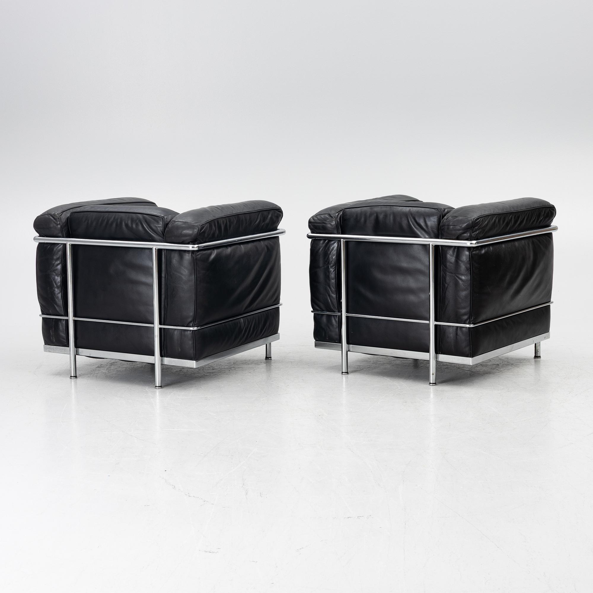 a pair of "LC2" armchairs, Cassina, second half of the 20th century.