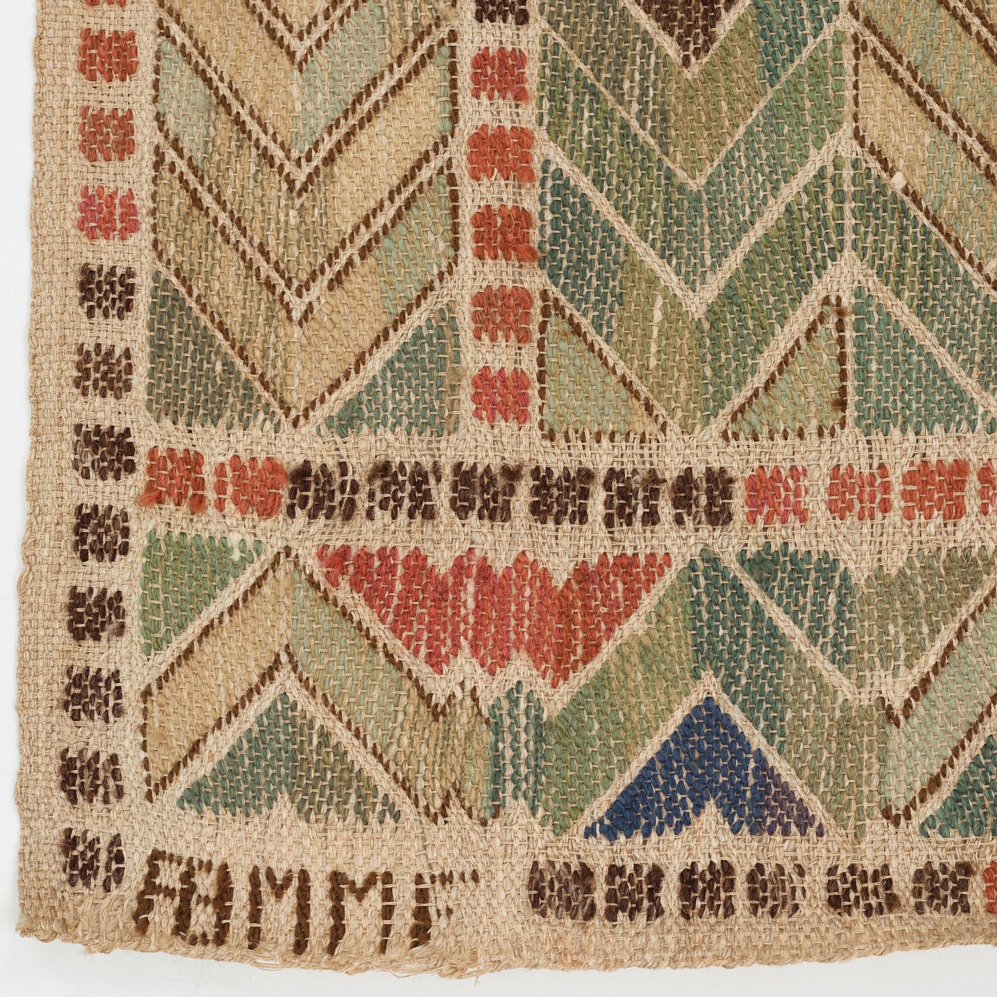 Märta Måås-Fjetterström, Draperi, "Rågen", inplock på linnebotten, 
ca 198 x 135,5 cm, signerat AB MMF.