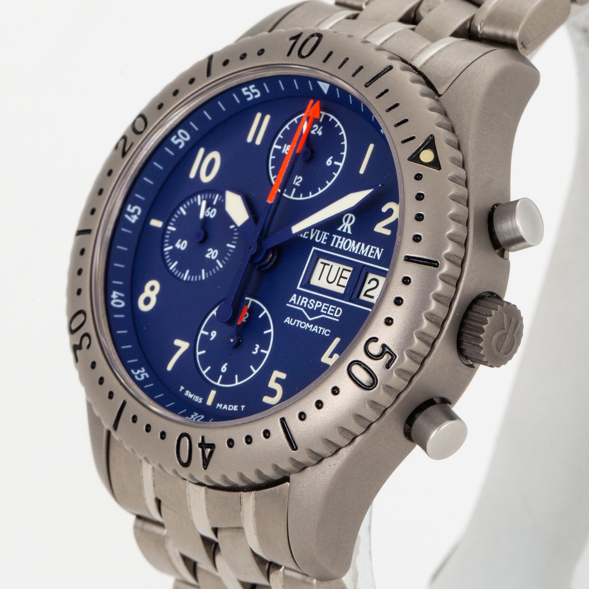REVUE THOMMEN, airspeed, armbandsur, kronograf, 39 mm.