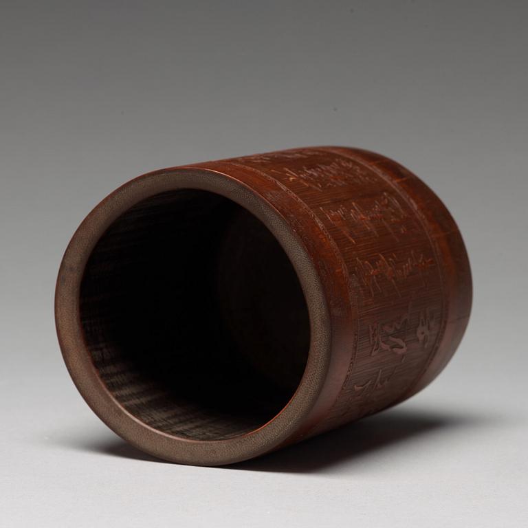 A Chinese bamboo brush pot, 20th Century.