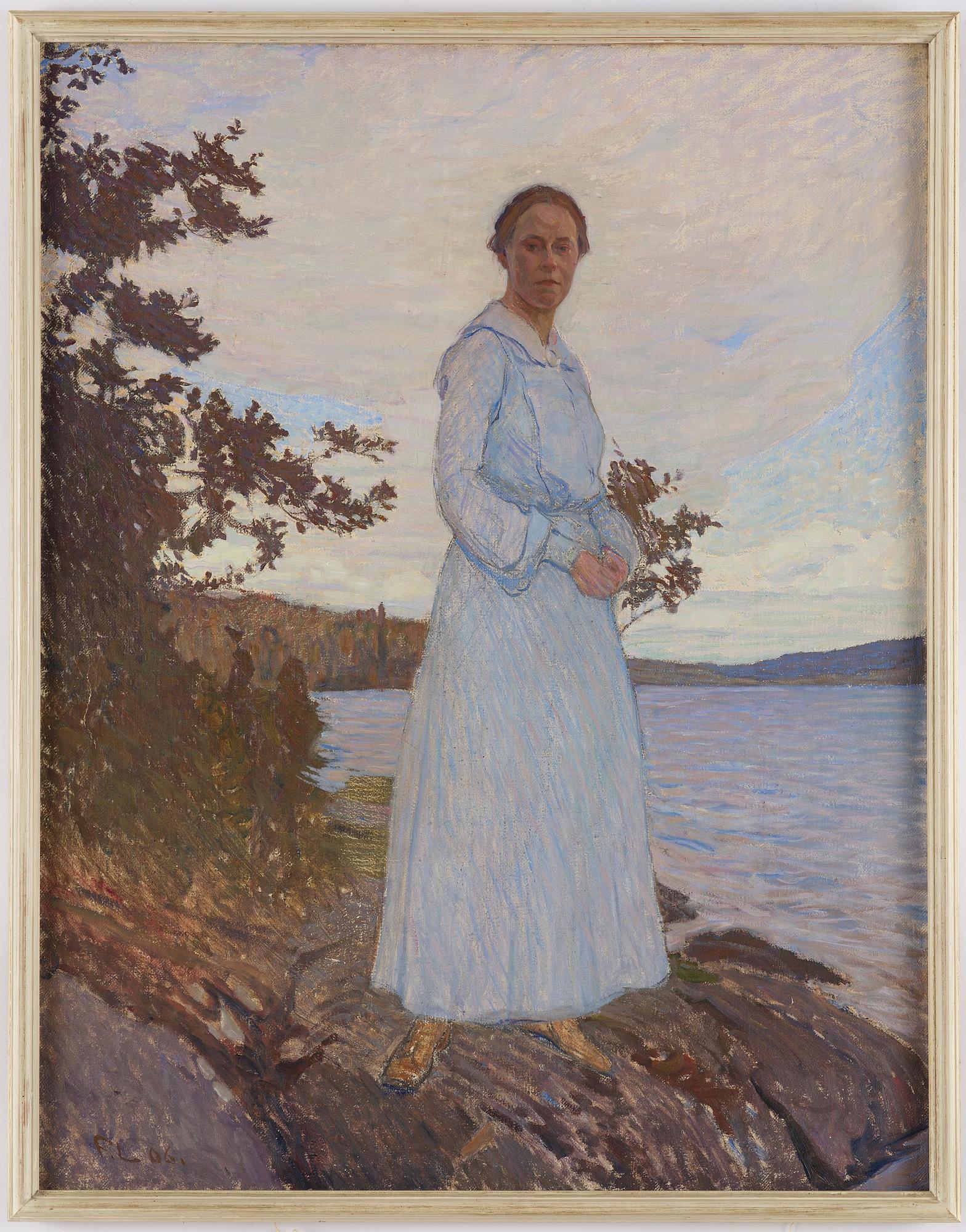 Fritz Lindström, Konstnärens svägerska Malvina Wretman vid sjön Racken.
