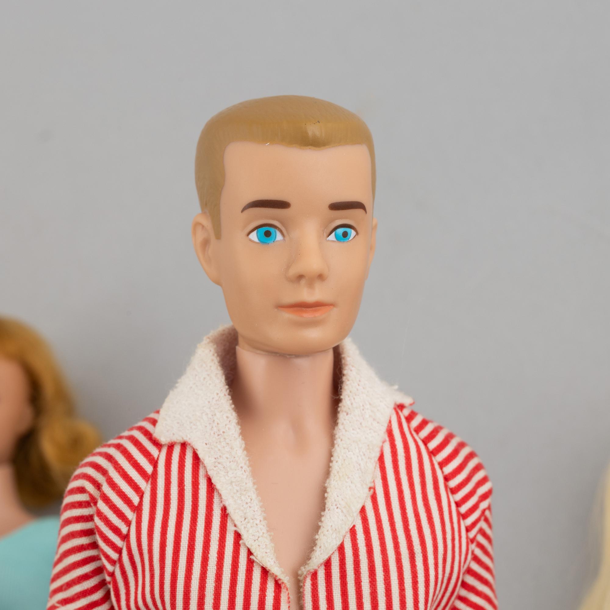 Barbiedockor, 5 st, bl a "Midge", "Skipper" & "Ken", Mattel, 1960-tal.