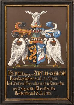 Coat of arms Johaniter order Sonnenburg oil on panel Zeppelin-Aschhausen 1902.