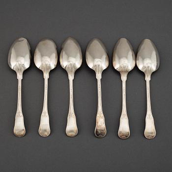 A set of six Swedish 19th century silver spoons, mark of Adolf Zethelius, Stockholm 1835.