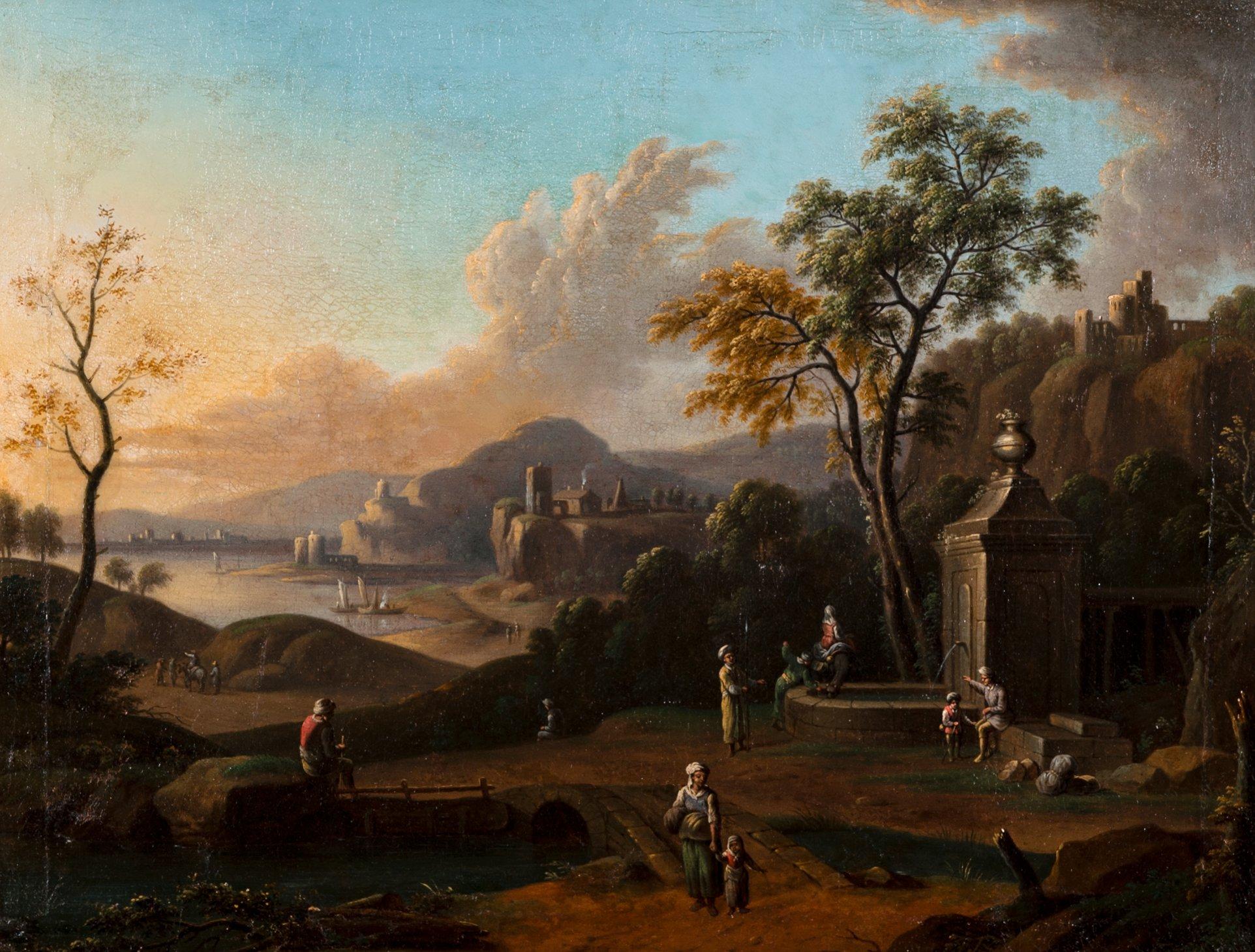 TUNNISTAMATON TAITEILIJA, maalauksia, pari, aikainen 1800-luku, öljy kankaalle.