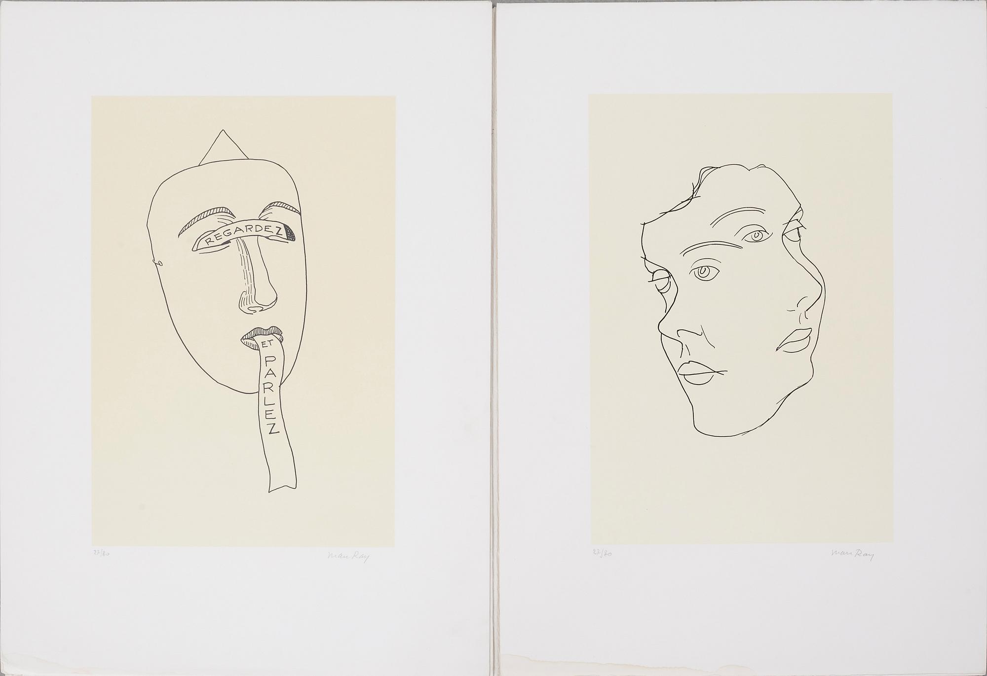 MAN RAY, four lithographs in color, from "Les six masques voyants", numbered 27/80 and signed.