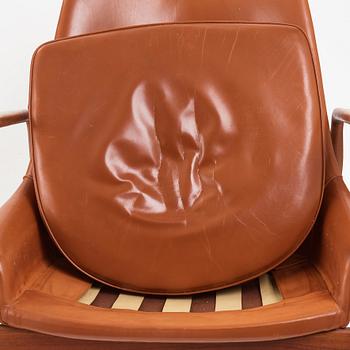 Ib Kofod-Larsen, a teak and brown leather "Seal" armchair, Olof Persons Fåtöljindustri (OPE), Sweden 1950's-60's.